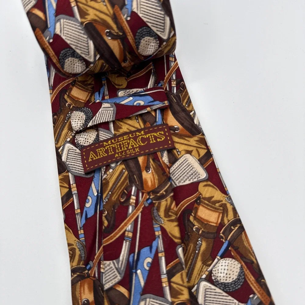 Vintage Golf Silk Tie Mens Burgundy Sports Novelty Preppy classic old money